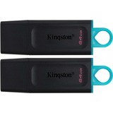 Kingston DataTraveler Exodia 64 GB 2er Pack, USB-Stick schwarz/türkis, USB-A 3.2 Gen 1, 2 Sütck