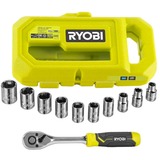 Ryobi Steckschlüssel-Set RHRS10PC, 1/4" grün/grau, 10-teilig, mit 1/4" Umschaltknarre