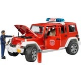 bruder Jeep Wrangler Unlimited Rubicon Feuerwehrfahrzeug mit Feuerwehrmann, Modellfahrzeug rot/weiß