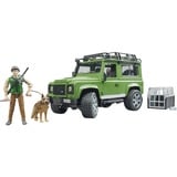 bruder Land Rover Defender Station Wagon, Modellfahrzeug grün/schwarz, Inkl. Förster und Hund