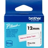 Brother Schriftband Btag-232 12mm, rot auf weiß, nicht laminiert