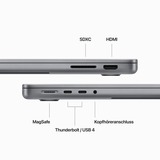 Apple MacBook Pro (14") 2023 CTO, Notebook grau, M3 10-Core GPU, MacOS, Amerikanisch, 36 cm (14.2 Zoll) & 120 Hz Display, 1 TB SSD