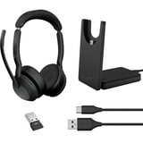 Jabra Evolve2 55, mit Ladestation, Headset schwarz, Stereo, Microsoft Teams, USB-A, Link380a