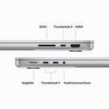 Apple MacBook Pro (14") 2023 CTO, Notebook silber, M3 Max 40-Core GPU, MacOS, Englisch International, 36 cm (14.2 Zoll) & 120 Hz Display, 1 TB SSD