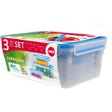 Emsa CLIP & CLOSE Frischhaltedosen-Set, 3-teilig transparent/blau, rechteckig, 3 Dosen + 3 Deckel