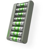 GP Batteries USB Akkuladegerät E821, mit 8 Ladeslots grau, inkl. 4x GP Akkus AAA 850mAh + 4x GP Akkus AA 2.100mAh