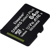 Kingston Canvas Select Plus 64 GB microSDXC, Speicherkarte schwarz, UHS-I U1, Class 10, V10, A1