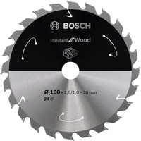 Bosch Kreissägeblatt Standard for Wood, Ø 160mm, 24Z Bohrung 20mm, für Akku-Handkreissägen