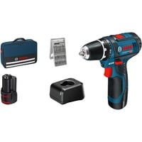 Bosch Akku-Bohrschrauber GSR 12V-15 Professional, 12Volt blau/schwarz, 2x Li-Ionen Akku 2,0Ah, 25 Bits