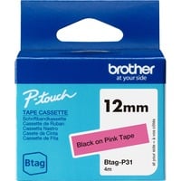 Brother Schriftband Btag-P31 12mm, schwarz auf pink, nicht laminiert