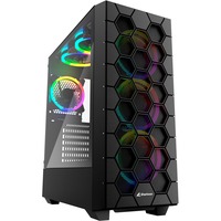 Sharkoon RGB HEX, Tower-Gehäuse schwarz, Seitenteil aus gehärtetem Glas