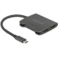 DeLOCK USB Adapter, USB-C Stecker > 2x HDMI Buchse schwarz, 15cm, Video Splitter, MST 4K 60Hz